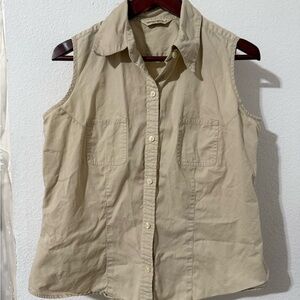 Eddie Bauer Sleeveless Beige Button-Up Shirt